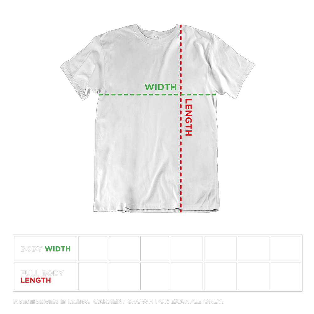 Camo Rainbow Tee (Version 2) Size Chart